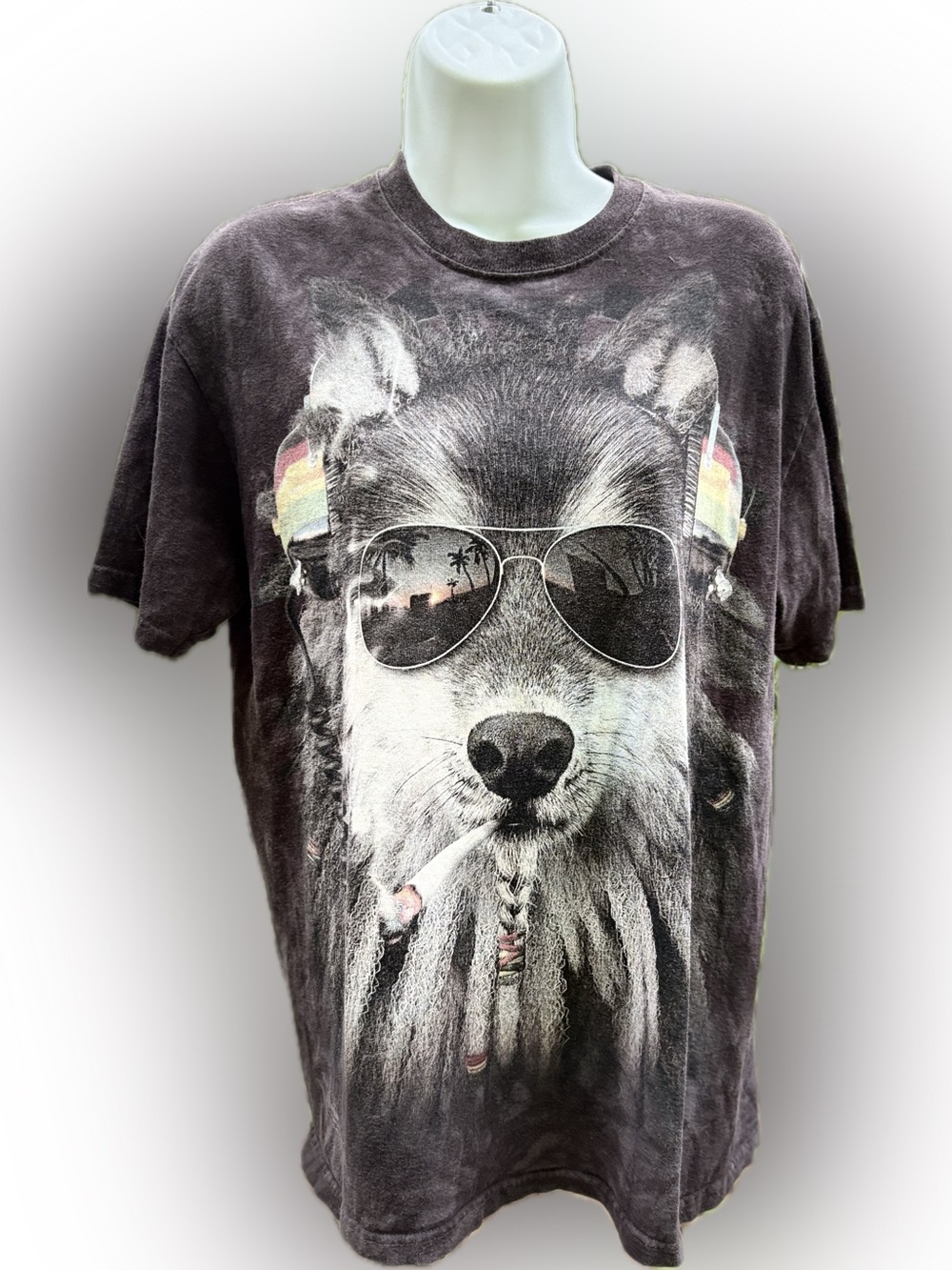 The Mountain Rasta DJ Wolf Tee With Rainbow Headphones